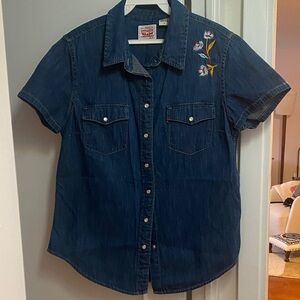 Levi's Dark Blue Denim Shirt with Floral Detail